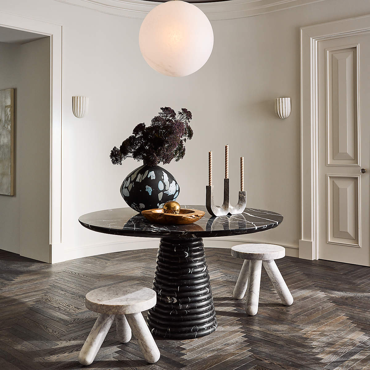 Ariel Fluted White Marble Wall Sconce